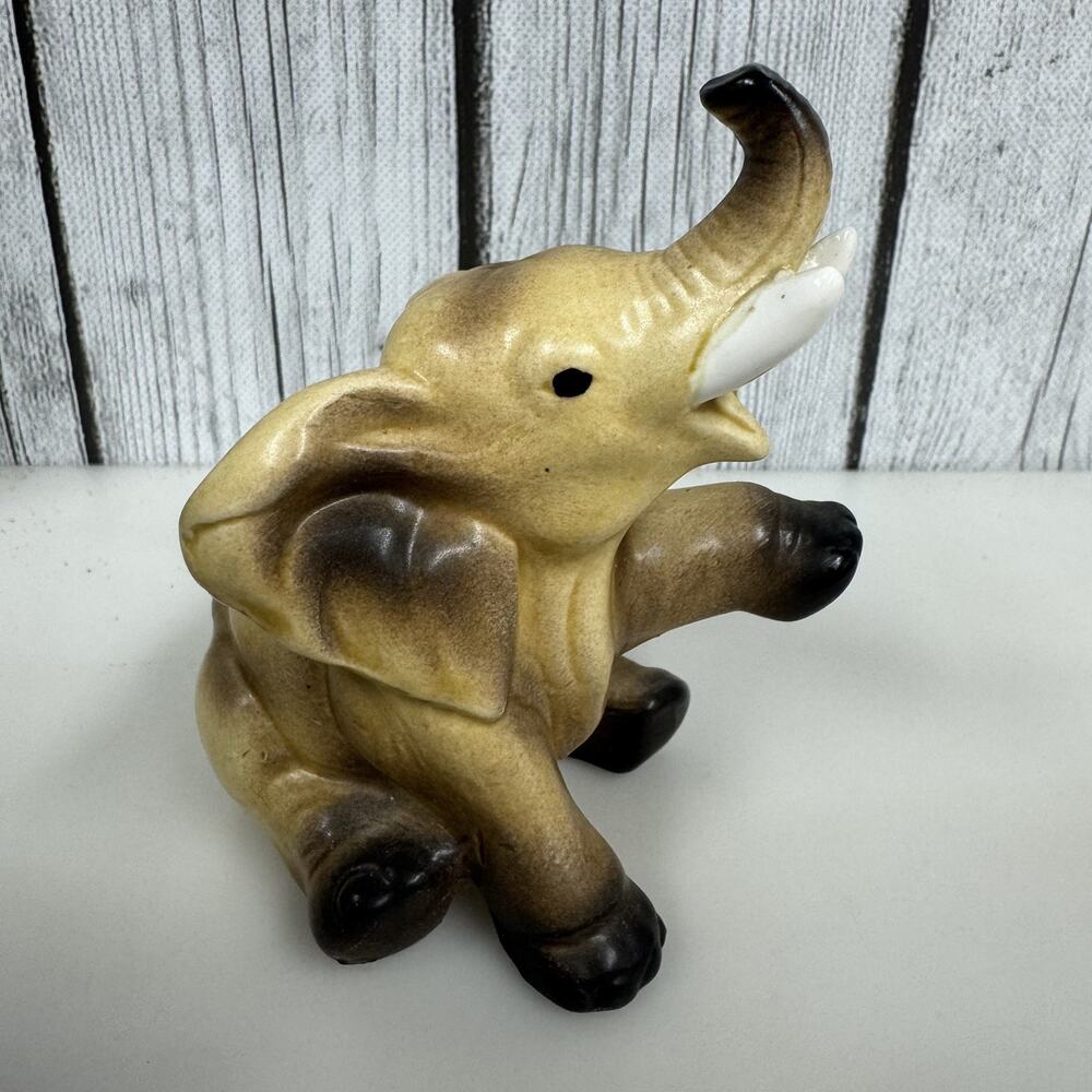 Vintage Lefton Elephant Figurine Trunk Up Happy Elephant